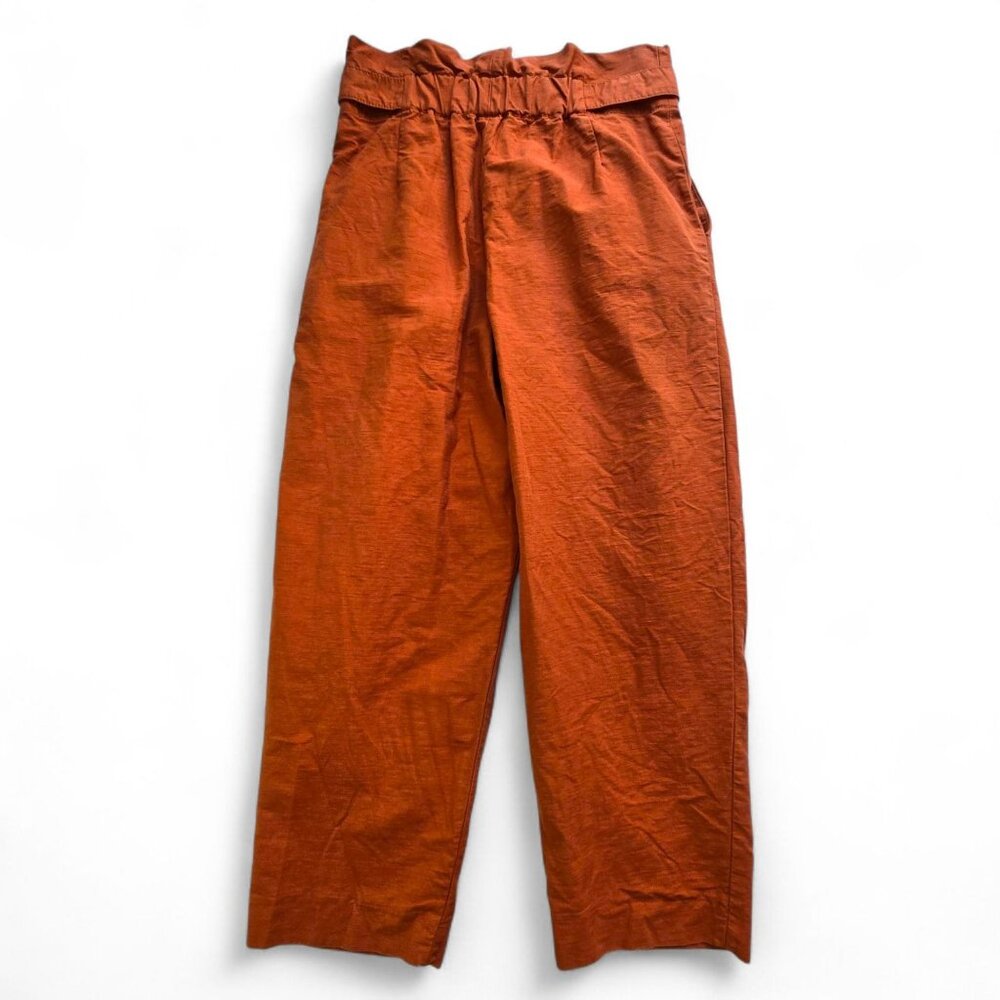 Zara Woman High-Waisted Pleated Rust Orange Tapered Pants Size S - Picture 2 of 8